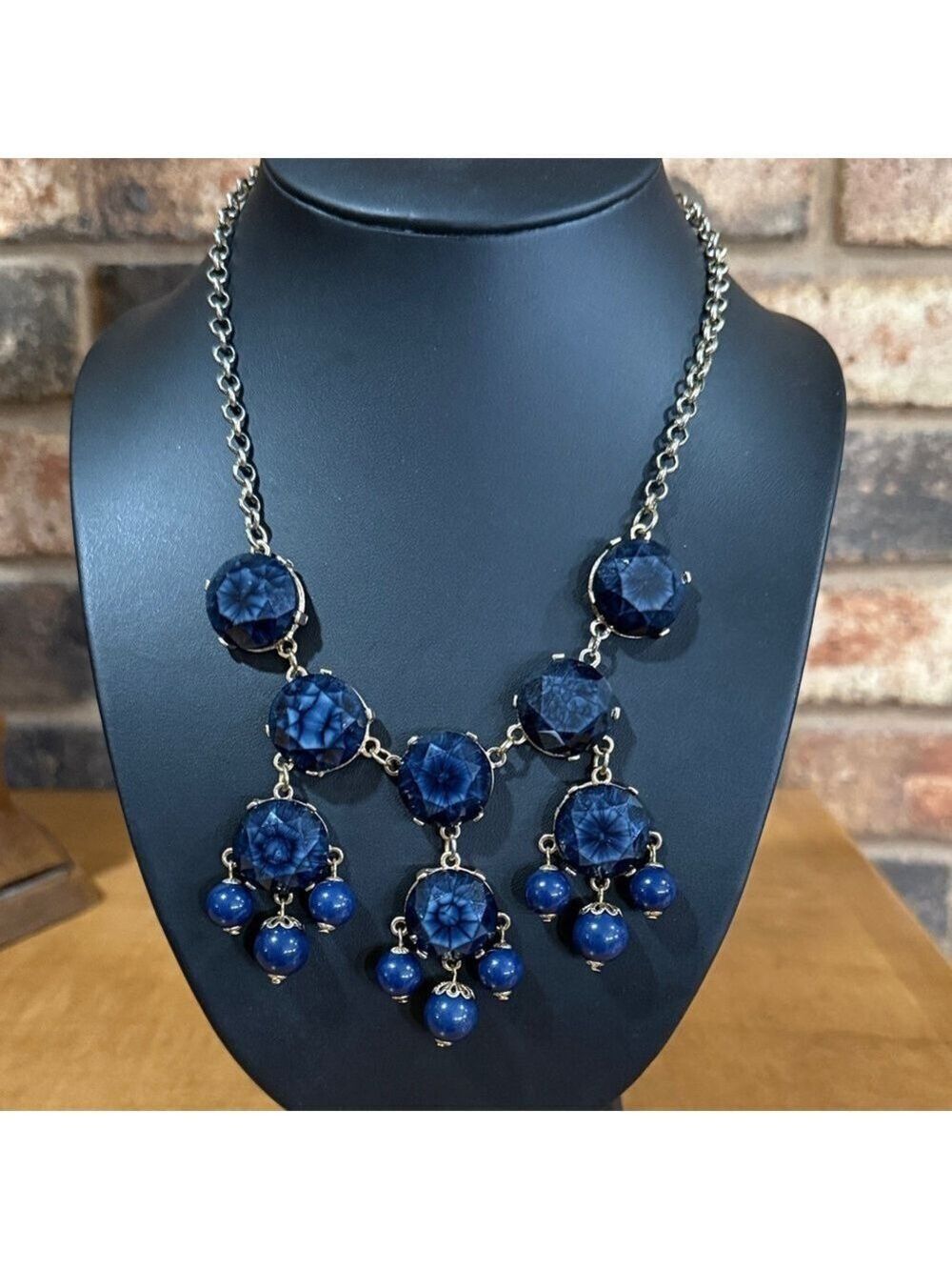 Navy Blue Bubble Gold Tone Statement Necklace